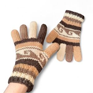 Striped Knit Gloves in Brown and Tan